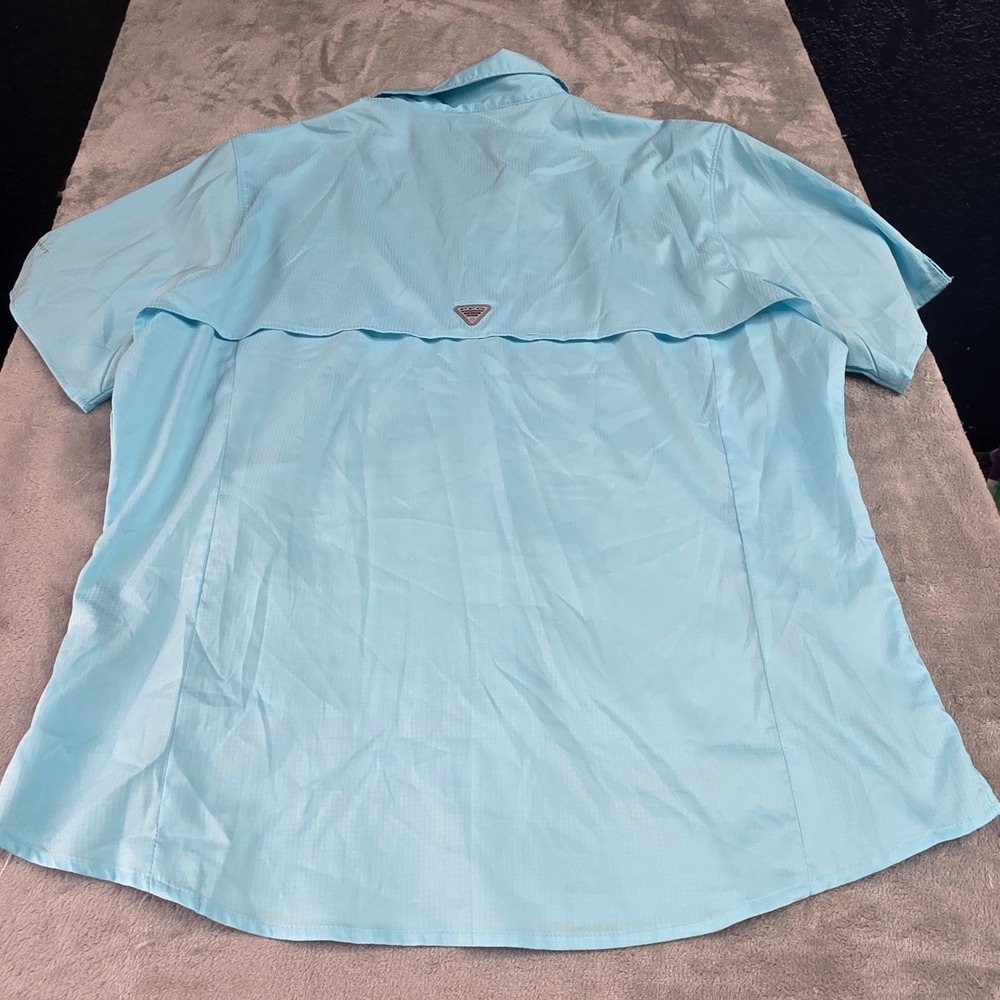 Columbia Fishing Shirt Womens Size XL Light Blue PFG Short Sleeve Vented Snap Up - Picture 6 of 8